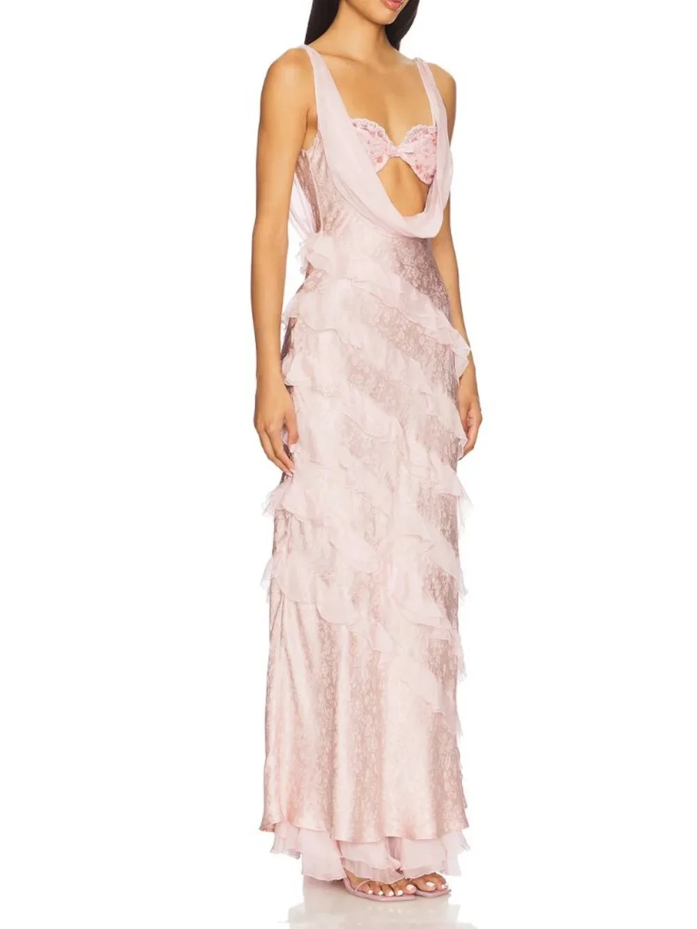 NEW $729 FOR LOVE AND LEMONS FLORENCE GOWN DRESS IN PINK SIZE S - Picture 2 of 10